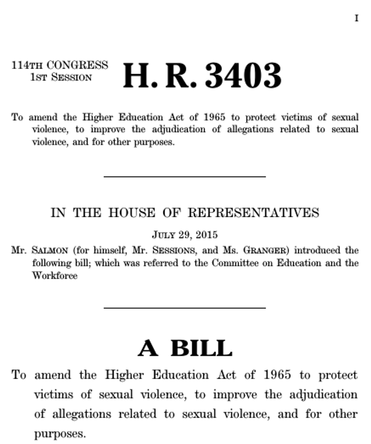 H. R. 3403, A.K.A. The “Safe Campus Act Of 2015"