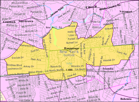 Map of Hauppauge, New York