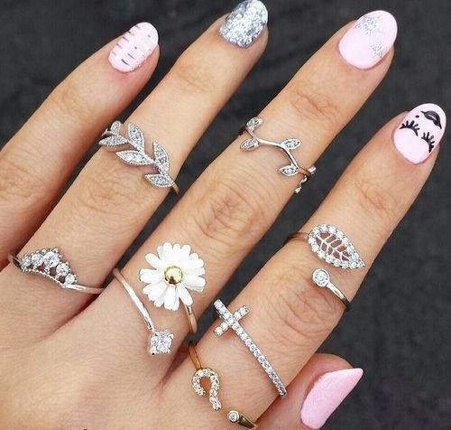 Ring Set Finger Rings Women Girl Gift | Ring Female Finger Chain - 8pcs  Punk Rings - Aliexpress
