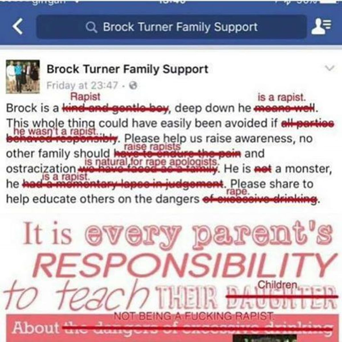 An Open Letter to Brock Turner's Parents and Family