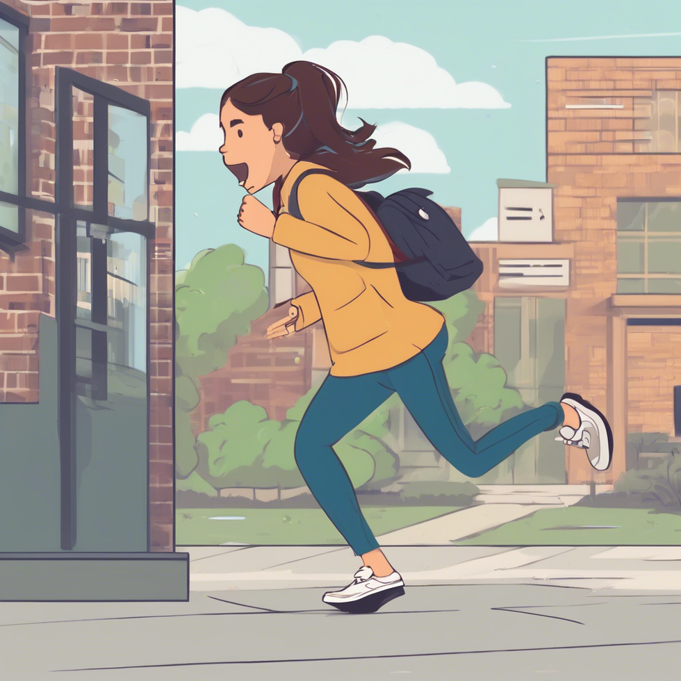 girl running late to class