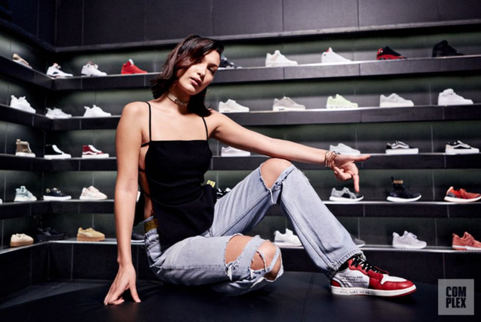 Bella Hadid Goes Wild in Cheetah Prada Sneakers & Miu Miu Bra Top –  Footwear News