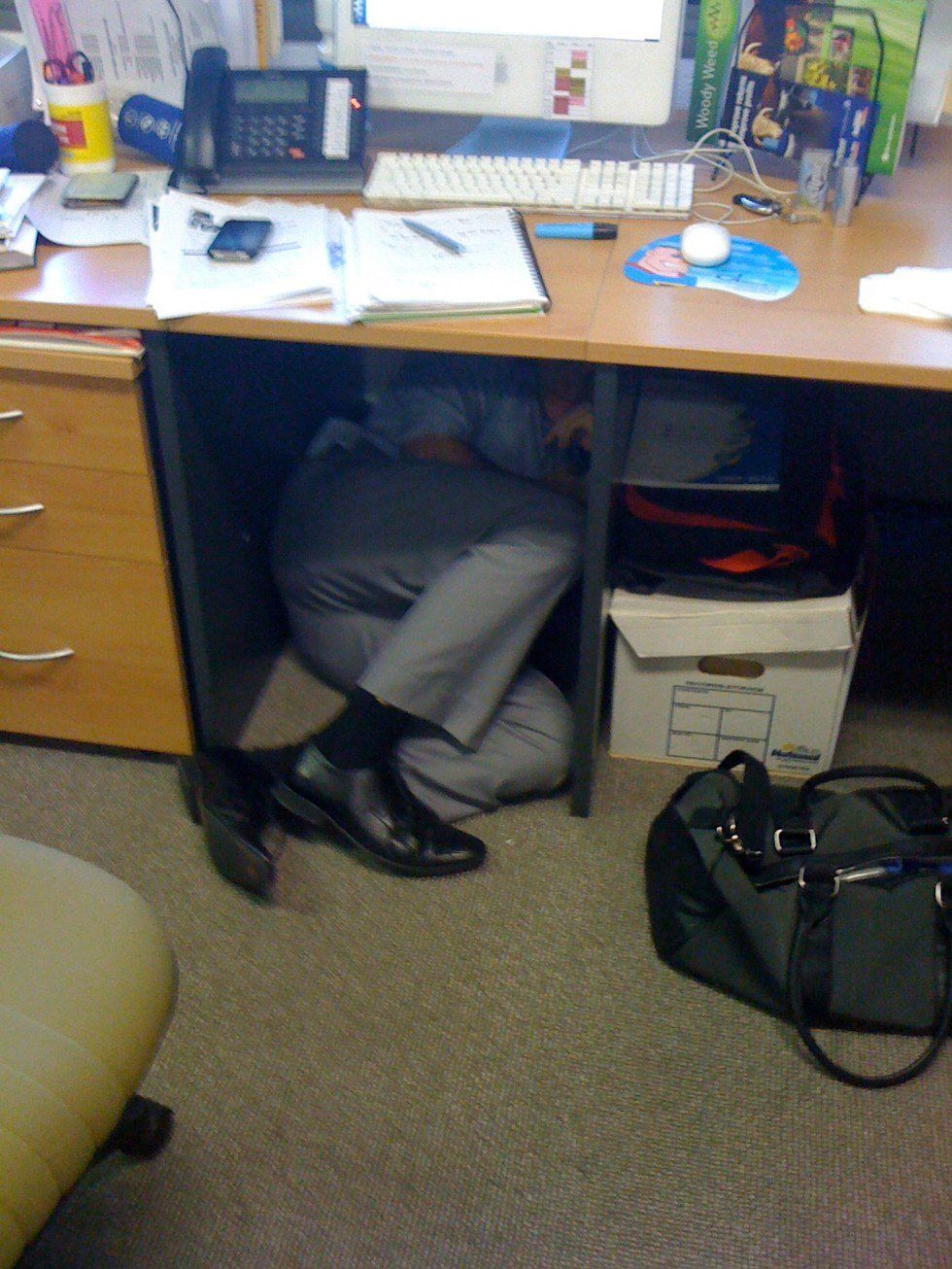 College Student Returns from Thanksgiving Break And Hides Under Desk