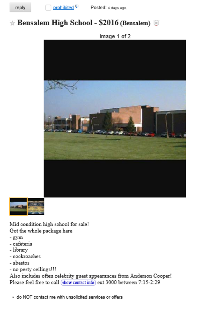 Students Sell High School On Craigslist