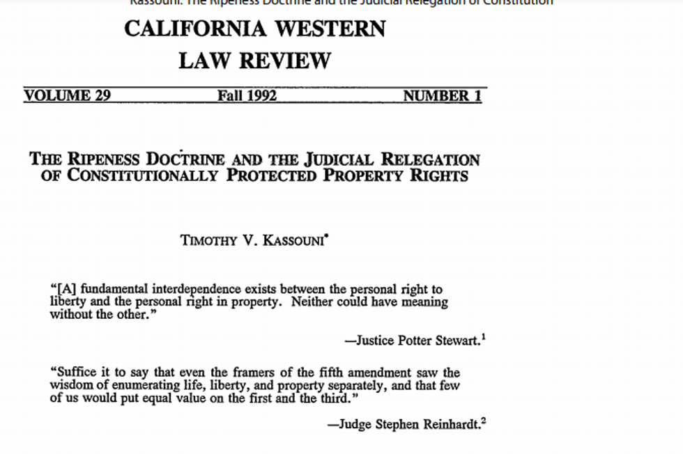 THE RIPENESS DOCTRINE OF THE TAKING CLAUSE: A SURVEY OF DECISIONS SHOWING JUST HOW FAR PROTECTED PROPERTY RIGHTS